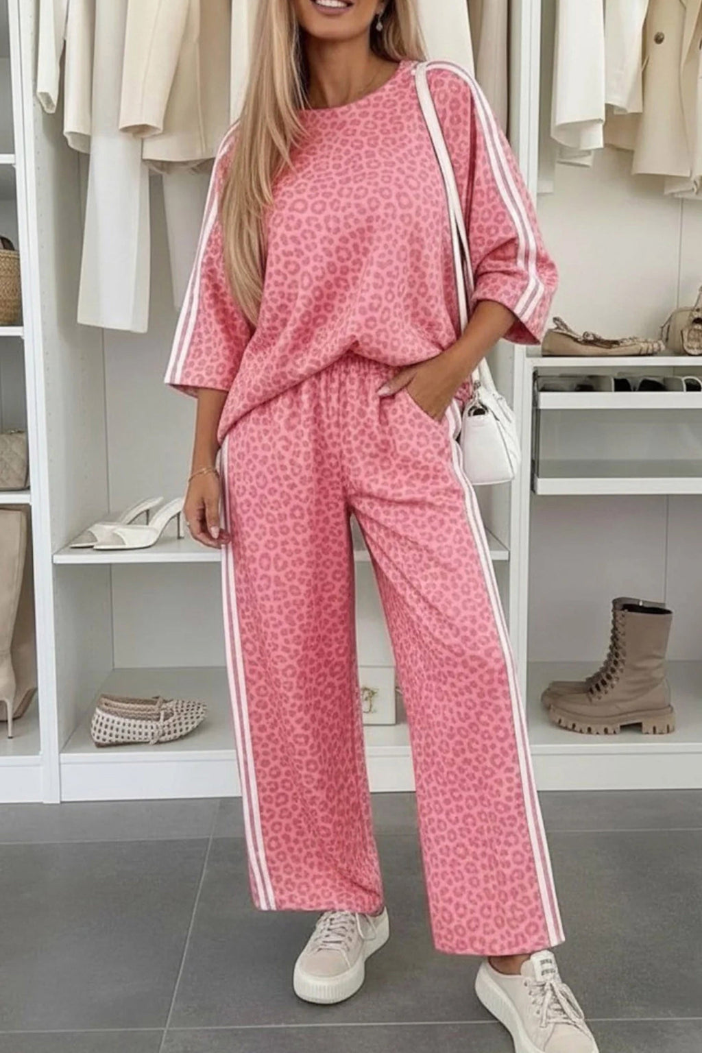 Leopard Varsity Stripe Pant Set Full Run RTS