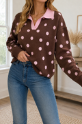 Brown Pink Polka Dot Sweater